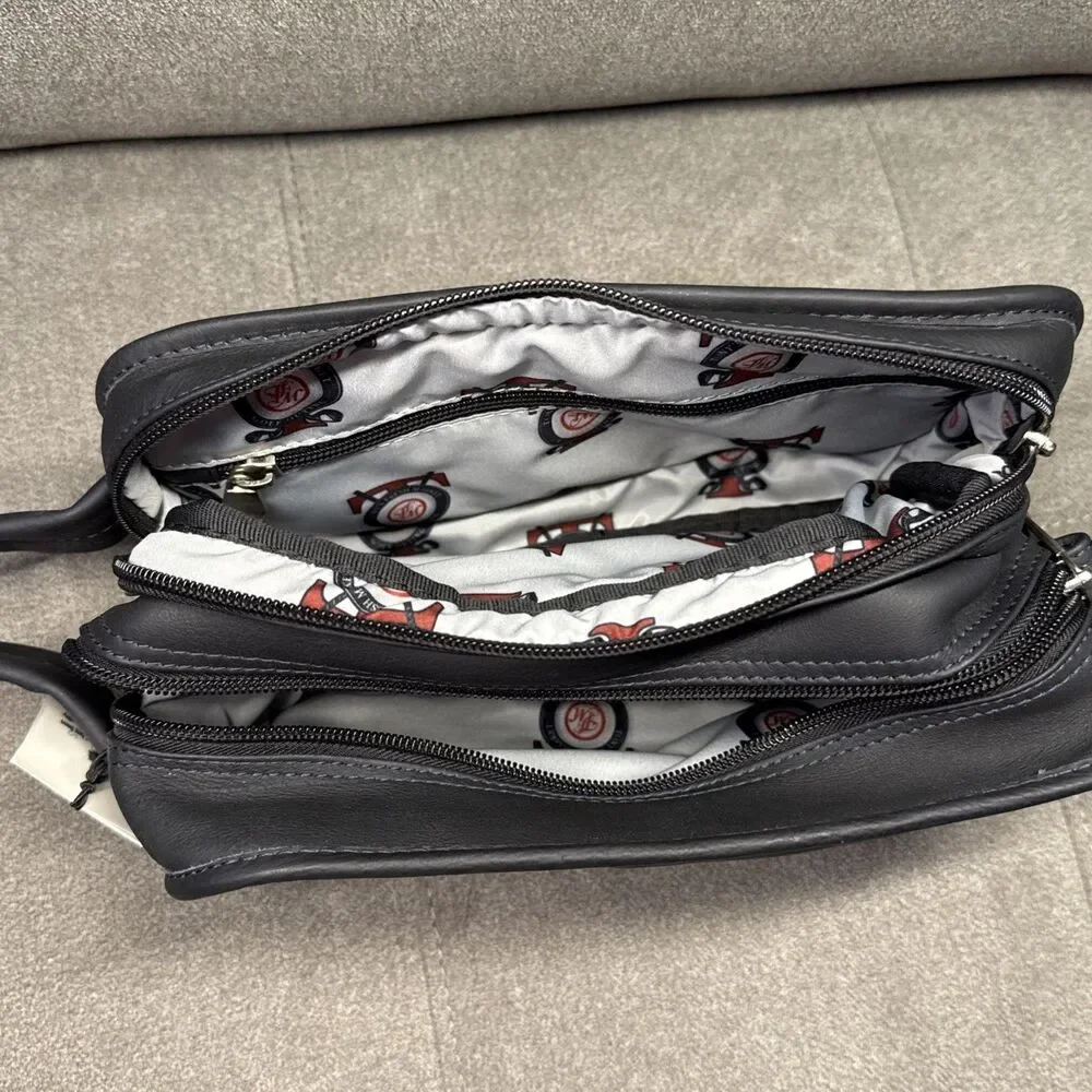 NWT Claire Chase Executive Dopp Kit Leather Travel Toiletry Bag Navy Org $149 - Picture 6 of 8